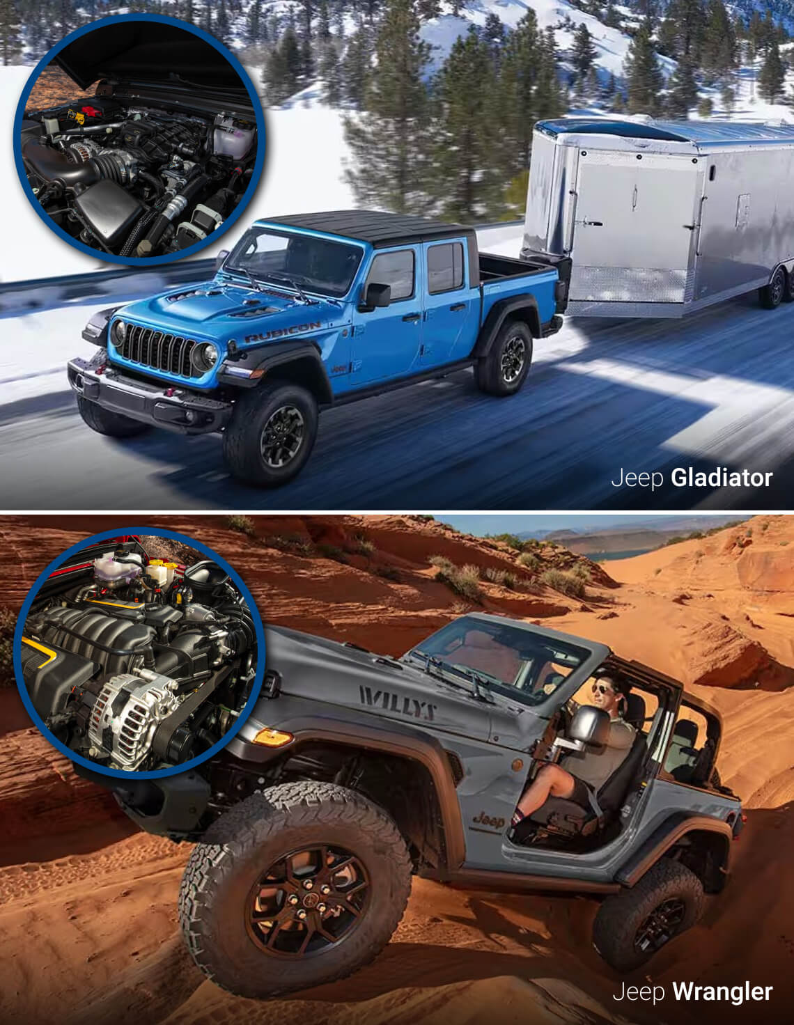 2025 Jeep Gladiator vs. Wrangler Towing Capacity & Engine Specs